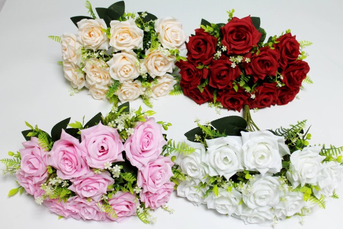 Б12258 Б/С Бук.11гол.открытых роз с дорогим лист."Амалия"39см