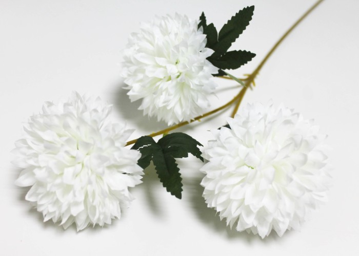 В12276 Б/С Ветка хризантема шаровидная белая 3 гол.66см(10шт)