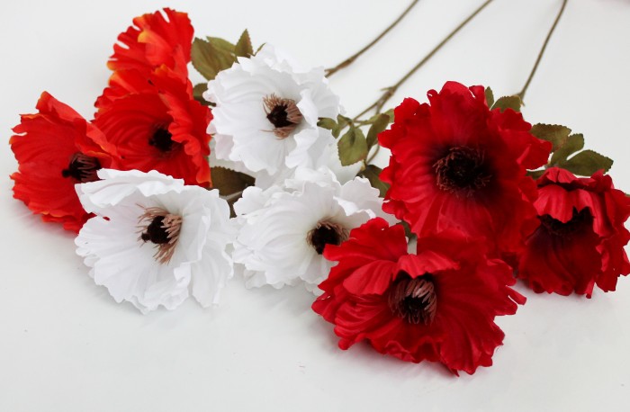 В11495 Ветка мака тройная крупноголовая Н71см(5шт)