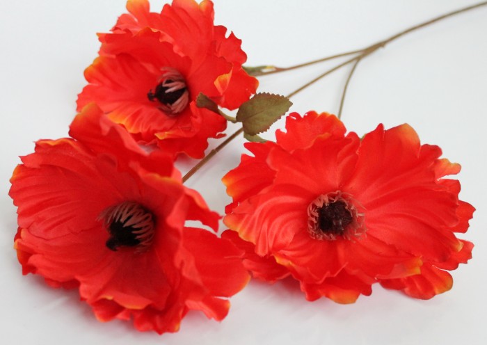 В11495 Ветка мака тройная крупноголовая Н71см(5шт)