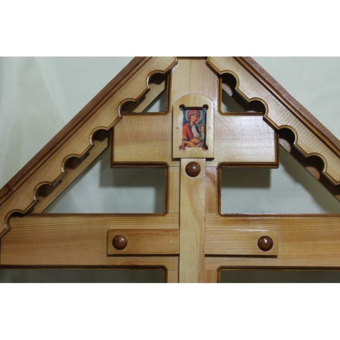 Р7207 Крест сосна с фигурной крышей и иконой Н-250