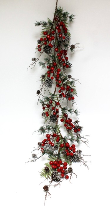 ЛЗ12039 Б/С Лиана еловая серебристая мерцающая с ягодами и шишками 120см 