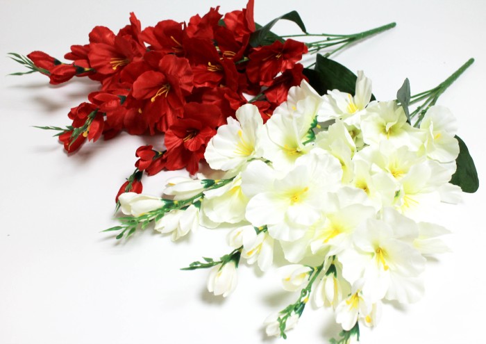 Б12120 Букет крупных гладиолусов "Белое и красное Марго"25гол.+15бут.H69см(2шт)
