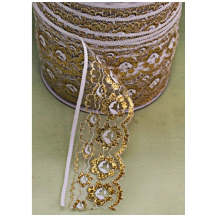 Р8090 Плотное кружево с золотом 6,5см. (200м/баб.)