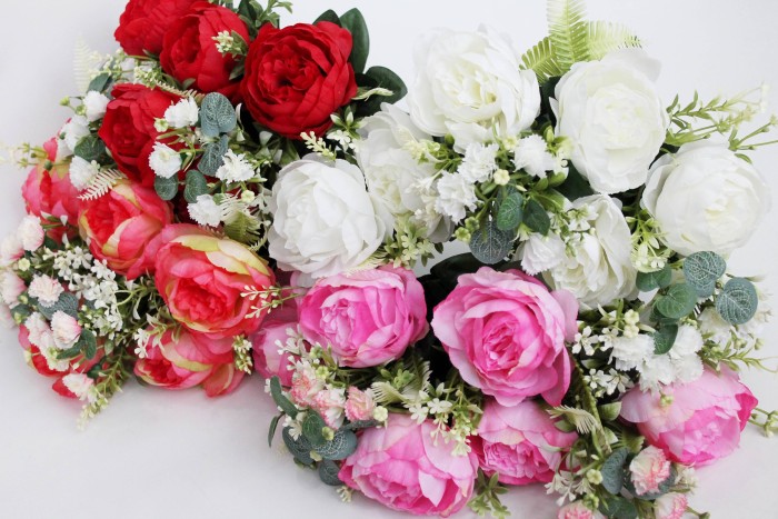 Б11936 Б/С Букет пионов 9 вет.с доб.и эвкалипт."Сопрано"47см