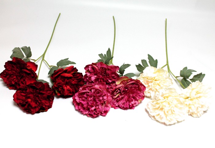 В12144 Б/С Ветка пион 3 больших махровых головы"Отелло"H69см(3шт)