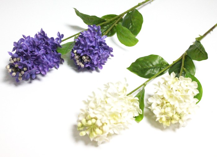 В12053 Б/С Ветка сирень силикон многоцветковая 2 крупн.головы 70см