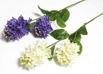 В12053 Б/С Ветка сирень силикон многоцветковая 2 крупн.головы 70см