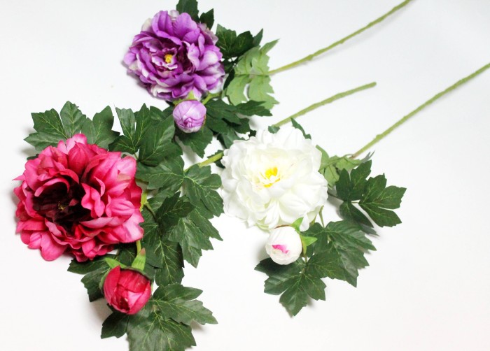 В12228 Б/С Пион красивый и объемный 2головы 6 листьев "Полный восторг" 78см