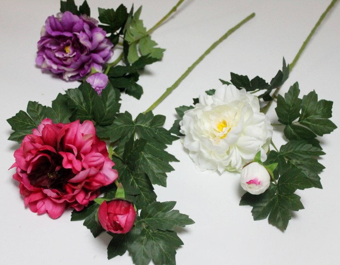 В12228 Б/С Пион красивый и объемный 2головы 6 листьев "Полный восторг" 78см