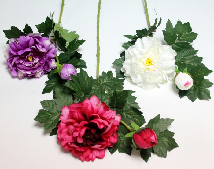 В12228 Б/С Пион красивый и объемный 2головы 6 листьев "Полный восторг" 78см