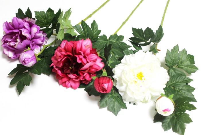 В12228 Б/С Пион красивый и объемный 2головы 6 листьев "Полный восторг" 78см