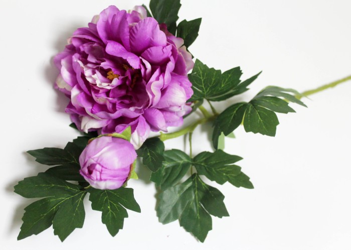 В12228 Б/С Пион красивый и объемный 2головы 6 листьев "Полный восторг" 78см