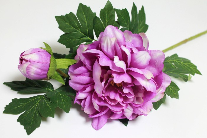 В12228 Б/С Пион красивый и объемный 2головы 6 листьев "Полный восторг" 78см