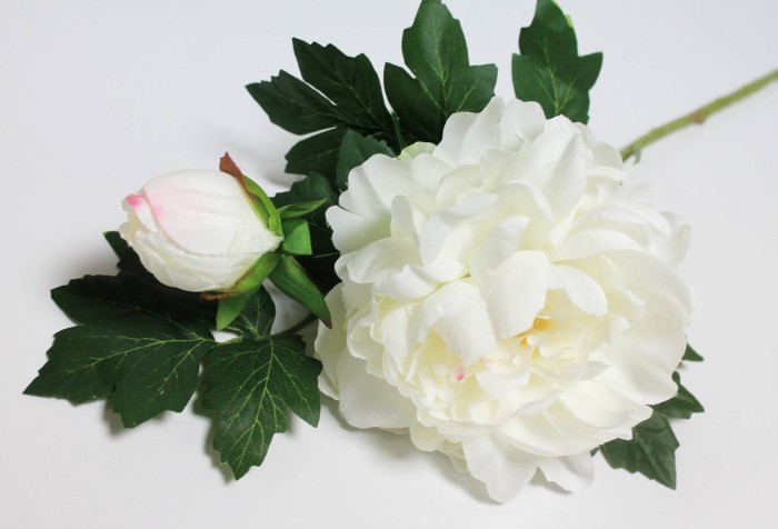 В12228 Б/С Пион красивый и объемный 2головы 6 листьев "Полный восторг" 78см