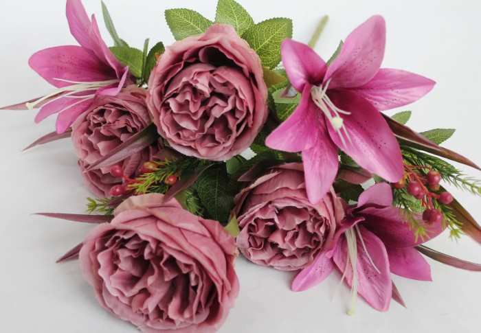 Б11744 Букет пионовидн.роза с лил.10в."Голубка"Н48см(3микс)