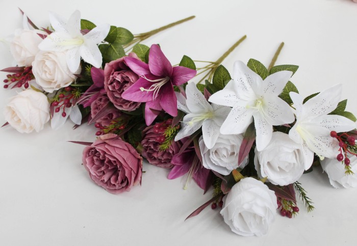 Б11744 Букет пионовидн.роза с лил.10в."Голубка"Н48см(3микс)