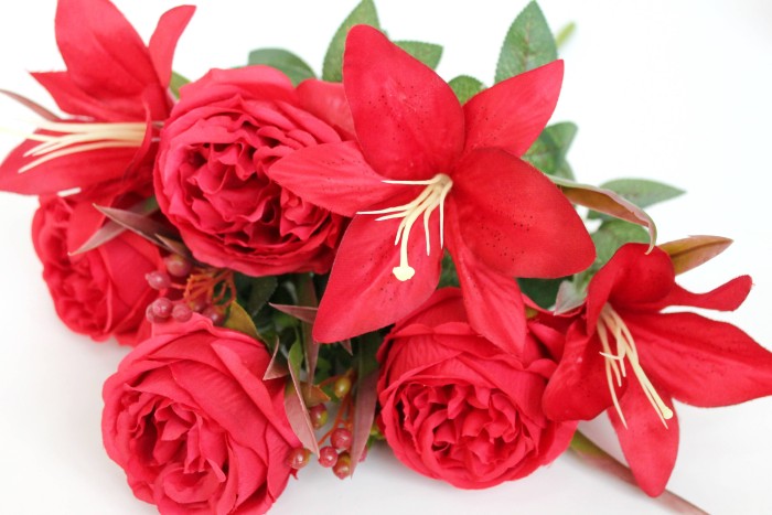 Б11744 Букет пионовидн.роза с лил.10в."Голубка"Н48см(3микс)