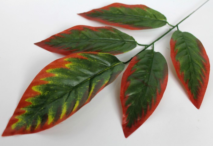 В9183 Б/С Ветка дерева с красным краем 5лист.Н57см(12шт)