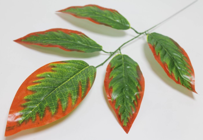 В9183 Б/С Ветка дерева с красным краем 5лист.Н57см(12шт)