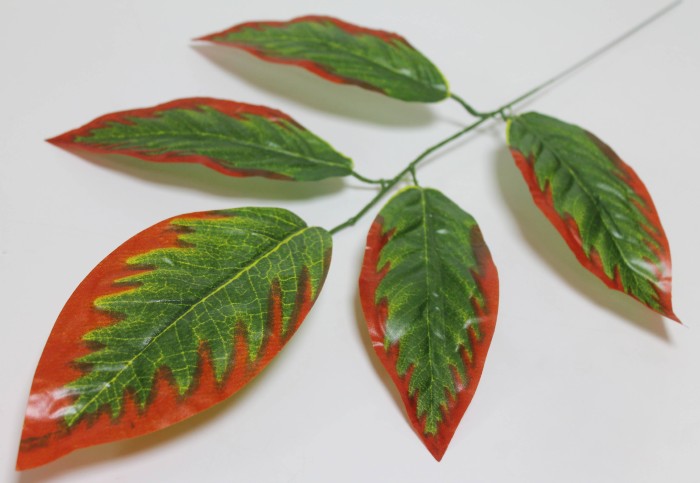 В9183 Б/С Ветка дерева с красным краем 5лист.Н57см(12шт)