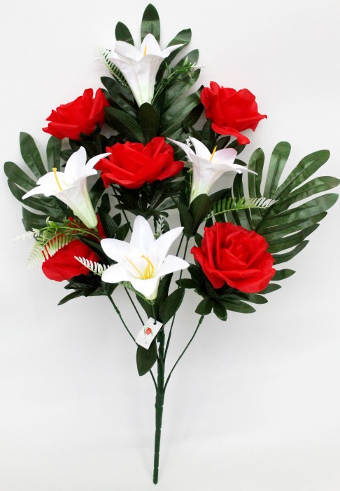 Б11882 Букет веерный роза с лилией и 3 лист.монстеры 9в.65см