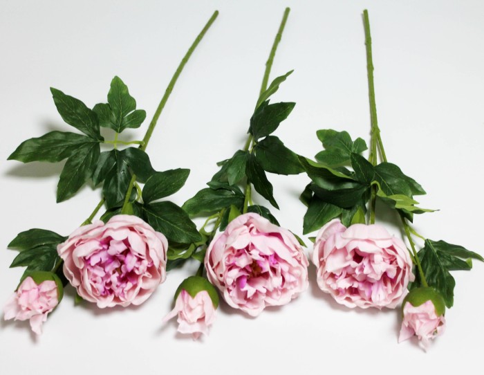 В12086 Б/С Ветка пион 1г.+1б.(Real Touch) живое на ощупь(это не силикон!) 65см