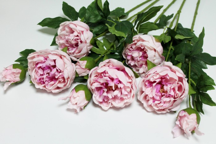 В12086 Б/С Ветка пион 1г.+1б.(Real Touch) живое на ощупь(это не силикон!) 65см