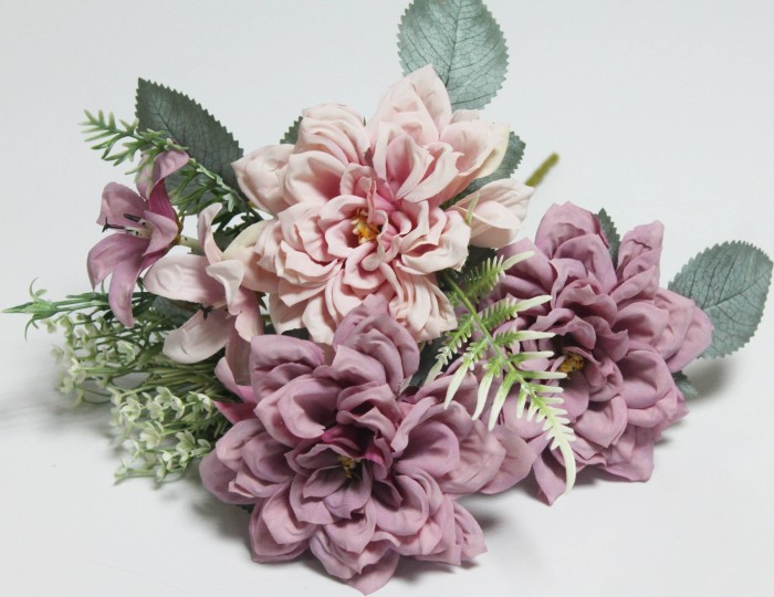 Б12168 Б/С Букет 5 вет.3 большие!! гол.георгина"Матильда пудровая"32см(10микс)