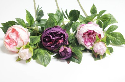 В12171 Б/С Ветка пиона 2гол.&quot;Сара Бернар&quot;78см(3шт)