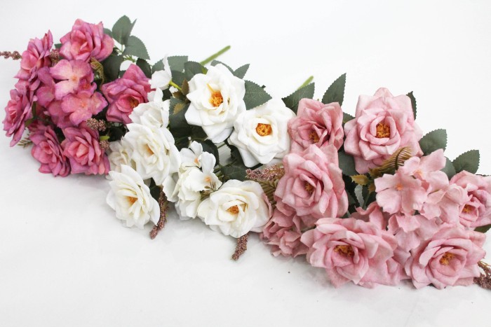 Б11908 Б/С Букет 7 голов роз+гортенз."Жемчуг"38см(3микс)