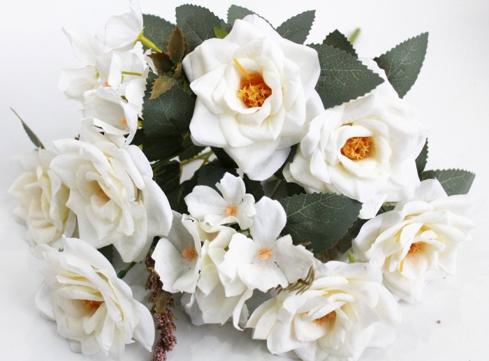 Б11908 Б/С Букет 7 голов роз+гортенз."Жемчуг"38см(3микс)